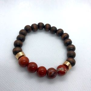 Rust stone and wood bracelet